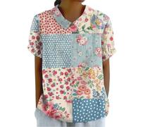 Haut en lin pour femme, ample | Pull à col rond à revers doux, respirant, vêtement décontracté pour enseignant, léger, pour l'école et le quotidien, bleu ciel, M