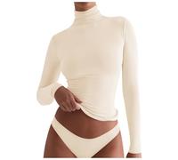 Haut en maille pour femme - Haut sexy - Col roulé - Basique - Coupe étroite - Pour sortir - T-shirts d'hiver - Sous-vêtements de yoga - Vêtements pour homme, beige, L
