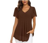 Haut en mousseline de soie transparente à manches courtes avec col en V en lin pour femme - Pull ample et élégant - Chemisier d'été uni - T-shirt décontracté pour le bureau, la plage, la maison, 02 #