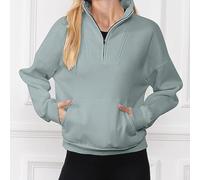 Haut en Polyester Souple pour Femme Couleur Unie | Col montant zippé, design décontracté, tissu polaire doux, couleur unie, idéal printemps(sea blue XXL)