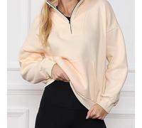 Haut en Polyester Souple pour Femme Couleur Unie | Col montant zippé, design décontracté, tissu polaire doux, couleur unie, idéal printemps(apricot XXL)