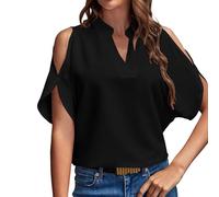 Haut épaules Dénudées Femme Sexy, T-Shirts à Manches Courtes Col V Top Ete Chic Et élégant Couleur Unie Tunique Grande Taille Tendance Basiques pour Soirée Fête Plage Voyage Vacances Chemise