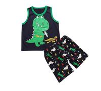 Haut et pantalon sans manches avec imprimé dinosaure pour et avec col rond pour tenues d'été pour maillot avec nom propre, vert, 4 ans