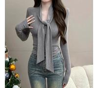 Haut Féminin en Polyester Doux Couleur Unie | Tissu polaire brossé, douceur extrême, chaleur optimale, coupe régulière, couleur unie classique(Gray XXL)