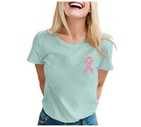 Haut Femme à Message de Sensibilisation Internationale au Cancer du Sein Manches Courtes Col Rond Tee Shirt de Soutien et d’Espoir(Mint Green, XL)