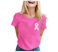 Haut Femme à Message de Sensibilisation Internationale au Cancer du Sein Manches Courtes Col Rond Tee Shirt de Soutien et d’Espoir(L)