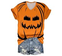 Haut Femme Automne Halloween Tee Shirt avec Imprimé De Citrouille Mignon Chemisette Surnaturelle Et Magique Manches Courtes RéTro Top De Vacances VêTements d'halloween (Wine, M)