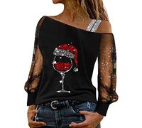 Haut Femme Chic Chemisier Blouse À Manches Longues Transparentes T-Shirt Paillettes Mode Mesh Chic Épaules Dénudées Chemisier Noël Haut Tops Pullover Couleur Unie Shirt Tunique Top Soirée