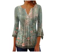 Haut Femme Chic Et Elegant 3/4 Manche Tunique Blouse Casual Tee Shirt Mode Tee Top Imprimé Haut Décontracté Vetement Classique T-Shirt Vêtements Mes Commandes en Cours de Livraison Vert M