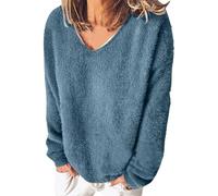Haut Femme Chic Et Elegant Col en V, Chemise Anti UV Femme Manche Longue Chemisier Décontractés Chemisiers Hiver Haut Ample Top Couleur Unie Vêtements Maison Loungewear Pilou Pull Courte Pulls
