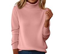 Haut Femme Chic Et Elegant Coton Grande Taille Pull Femme Chic Et Elegant col Roule Oversize Cachemire Sweat T Shirt Chaude Automne Pas Cher Tunique Slim Fit Basique Sweatshirts(Rose,L)