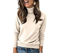 Haut Femme Chic Et Elegant Coton Grande Taille Pull Femme Hiver Chaud Col roulé Oversize Laine sous Pull Tee Shirt Polaire Automne Pas Cher Top Basique Slim Fit Sweatshirts(Beige,XL)