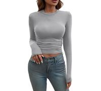 Haut Femme Chic et Elegant,Women's Long Sleeve Shirts Crew Neck Slim Fit Going Out Tops Basic Tees Barely There Corsets Noirs pour s (GY1, XS)