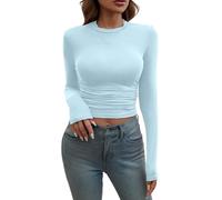 Haut Femme Chic et Elegant,Women's Long Sleeve Shirts Crew Neck Slim Fit Going Out Tops Basic Tees Barely There Corsets Noirs pour s (BU1, XL)