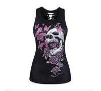 Haut Femme Chic Ete Haut Court Dos Nu Haut Sexy Femme sans Manche Debardeur Dos Nageur Femme De Sport Tee Shirt Femme Tete De Mort Sexy Debardeur Tete De Mort Femme Tunique Tete De Mort Femme