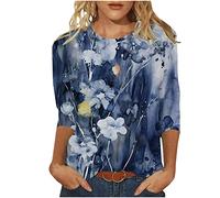Haut Femme Chic Manche 3/4 Col Rond Chemisier Femme Grande Taille Tie and Dye Vêtement Femme Chic Printemps T Shirt Femme Haut Femme Lâche Souple T-Shirt Décontractée Mode Blouse (Dark Blue, L)