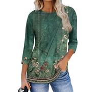 Haut Femme Chic Women's Fashion Casual 3/4 Sleeve Tops Pleated Clothing T-Shirt Vert Foncé M