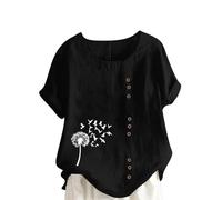 Haut Femme Coton Et Lin Chemisier Col en V Bouton Manches Courtes Tops Couleur Unie LâChe Respirant T-Shirts Grande Taille Pas Cher Tunique Coton Lin Femmes Cadeau Chemisiers et Blouses Ventes Flash