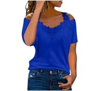 Haut Femme Dentelle, Tee Shirt Blanc Épaules Dénudées-Top Sexy Manche Courte Couleur Unie Épissage Chemisiers Chic Et Elegant Basique Blouses Casual Comfy Regular Fit Tunique