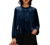 Haut Femme en Velours Uni avec Insertions en Dentelle Haut Paillettes Femme Soirée Brillantes T-Shirt Sexy Manches Longues Fête Blouses Chemisiers de fête Chic et Élégant