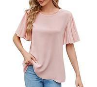 Haut Femme Estival en Soie Glacée Manches Trombone Col Rond Tendance Tee Shirt Haut Femme Frais et Élégant(XXL)
