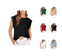 Haut Femme Été Col Rond Tee-Shirt Femme Manches Courtes, Coupe Droite épaule Normale Subtile, Matière Respirante Entretien Facile, Style Minimaliste Passe-Partout et Look Décontracté Office-Wear