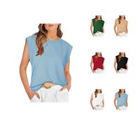 Haut Femme Été Col Rond Tee-Shirt Femme Manches Courtes, Coupe Droite épaule Normale Subtile, Matière Respirante Entretien Facile, Style Minimaliste Passe-Partout et Look Décontracté Office-Wear