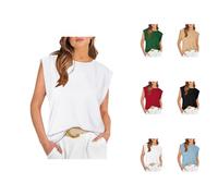 Haut Femme Été Col Rond Tee-Shirt Femme Manches Courtes, Coupe Droite épaule Normale Subtile, Matière Respirante Entretien Facile, Style Minimaliste Passe-Partout et Look Décontracté Office-Wear