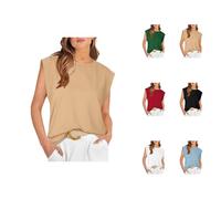 Haut Femme Été Col Rond Tee-Shirt Femme Manches Courtes, Coupe Droite épaule Normale Subtile, Matière Respirante Entretien Facile, Style Minimaliste Passe-Partout et Look Décontracté Office-Wear