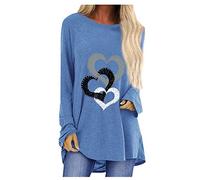 Haut Femme Grande Taille, Top Femme Imprimé Motif-Tee Shirt Manches Longues Col Rond Longshirt Oversize Décontracté Ample Print Pullover Chic et Elegant Casual Loose Tendances Tunique