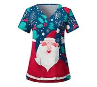 Haut Femme Manches Courtes, Tee Shirt Femme PèRe NoëL Imprimé-Tunique Col V Grande Taille Pullover Christmas Casual Ample Chic Tops Noel avec Poche Chemise Classique Pas Cher Xmas Blouse