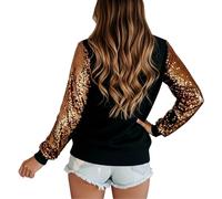 Haut Femme Paillette,Chemisier DéContracté à Manches Longues Avec EmpièCement à Sequins Scintillants Haut Ample Et Confortable IdéAl Au Quotidien Et Pour Composer Des Tenues Polyvalentes (Black S)