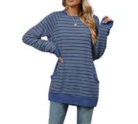 Haut Femme Pull Col Rond Manches Longues Coupe Ample Rayé à Fente Latérale Tunique Décontractée