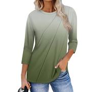 Haut Femme Women's Fashion Casual 3/4 Sleeve Tops Pleated Clothing T-Shirt Vert 2XL