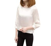 Haut festif pour femme en soie - Chemise élégante en satin à manches 3/4 - T-shirt uni basique pour le début de l'été chic - Grandes tailles élégantes - Chemisier à langer, Blanc., XXXL
