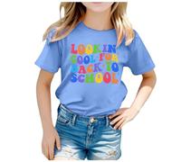 Haut Fille,T-Shirt à Manches Courtes Et Col Rond pour Enfants, Imprimé Graphique De La Saison De La RentréE Scolaire, T-Shirt DéContracté D'éTé (Light Blue, 12-13 Years)