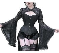 Haut gothique pour femme - Style punk - Haut court en maille transparente - Manches longues - Noir - Tenue de festival, Boléro gothique en dentelle avec manches cloches pour femme, Small