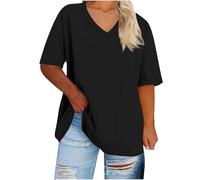 Haut grande taille pour femme - T-shirt d'été tendance à manches courtes et col en V - Coupe ample - Confortable et respirant, A003 Noir, XXL