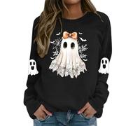 Haut Halloween Femme Imprimé Fantôme, Sweat Femme sans Capuche Manche Longue Décontracté Coupe Slim Vintage Chic Pullover Style Gothique Cosplay Renaissance Doux Confortable Carnaval Fête Vêtements