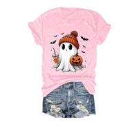 Haut Halloween Femme Imprimé, T-Shirts à Manches Courtes Femme Col Rond Décontracté Coupe Slim Chic Renaissance Médiévale Cosplay Vintage Confortable Doux Cosplay Top pour Carnaval Fête Vêtements
