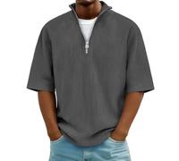 Haut Homme Casual D'été à Manches Mi-Longues Et Zip Quart Fabriqué Tee Shirt Décontracté Homme Simple élégant Et Polyvalent Confortable Léger Doux Idéal pour Un Usage Quotidien Décontracté