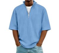 Haut Homme Casual D'été à Manches Mi-Longues Et Zip Quart Fabriqué Tee Shirt Décontracté Homme Simple élégant Et Polyvalent Confortable Léger Doux Idéal pour Un Usage Quotidien Décontracté