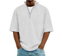 Haut Homme Casual D'été à Manches Mi-Longues Et Zip Quart Fabriqué Tee Shirt Décontracté Homme Simple élégant Et Polyvalent Confortable Léger Doux Idéal pour Un Usage Quotidien Décontracté