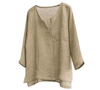 Haut Homme Grande Taille- Tee Shirt Manche Longue Coton Et Lin-Top Col V LéGer Respirant Blouse Oversize Couleur Unie Chemise DéContractéEs L'éTé Ample De Base Classique Plage Tunique