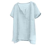 Haut Homme Grande Taille- Tee Shirt Manche Longue Coton Et Lin-Top Col V LéGer Respirant Blouse Oversize Couleur Unie Chemise DéContractéEs L'éTé Ample De Base Classique Plage Tunique