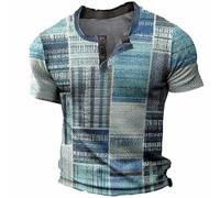 Haut Hommes à Blocs de Couleurs, T-Shirts à Manches Courtes Homme Vintage,Top Patchwork Mode Tuniques Carreaux Imprimés Comfort Base Chemise Rétro Col V Décontractées Colorés Chic Blouses
