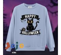 Haut imprimé avec des éléments d'Halloween, un motif de chat noir et un slogan 8Y,9Y,10Y,11-12Y,13-14YAnimal,Cartoon,Géométrique,graphique,Halloween,Lettres,Fruits & légumes,Slogan,Imprimés aléatoires