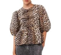 Haut imprimé léopard pour femme - Haut à manches bouffantes - Joli cardigan à nouer sur le devant - Chemisier Y2k - Nuisette péplum, Imprimé léopard, Small