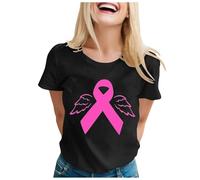 Haut Jaune Femme Grande Taille Cancer du Sein Top Tee Shirt Fluorescent Femme Pull Manches Courtes Femme Tshirt Col V Femme Fluide Tee Shirt Femme Mere Tee Shirt Octobre Rose Femme