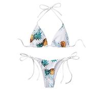 Haut Maillot de Bain Femme 2 Pieces Femme Bikini imprimé Split Sexy Maillot de Bain à Trois Points Dames Swimwears Tankinis Set Swimwears Tankinis Set Habit Bikini (White, S)